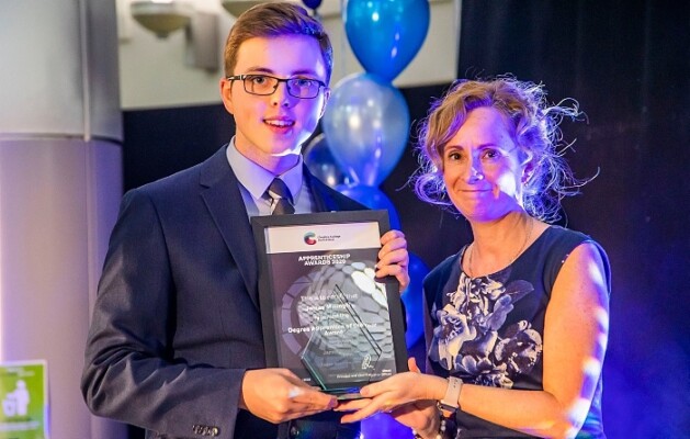 James Millington receiving the 'Degree Apprentice of the Year' Award at Cheshire College's Apprenticeship Awards (1)