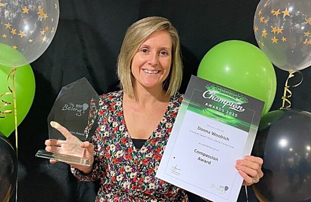 Photo 3 – Donna Woolrich, Community Support Worker at Belong at Home Crewe won the Compassion Award at the Belong Champion Awards 2020