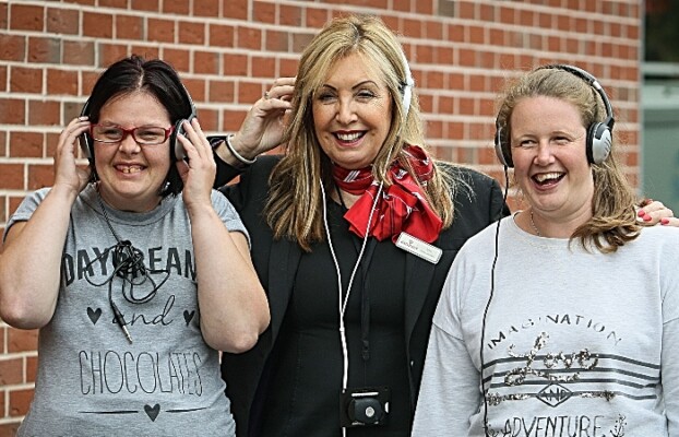 community grants - Redrow Nantwich Fund Sarah Speed and Charlotte Goodwin sing with Redrow's Sylvia Dixon -010 (1)