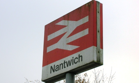 train hit person - Arriva Trains Wales - Nantwich railway station sign