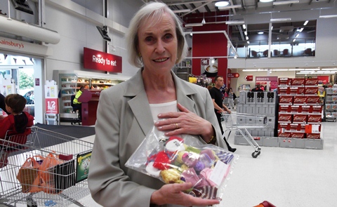 Big Knit fundraiser Gill Bolton at Sainsbury's Nantwich