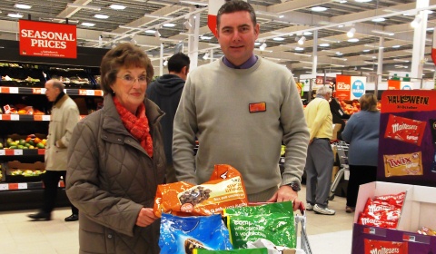 Yvonne Milton, RSPCA volunteer, and Sainsbury's manager Ian Sutton