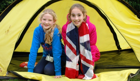 Eva Barlow and Grace Barnett try out a tent