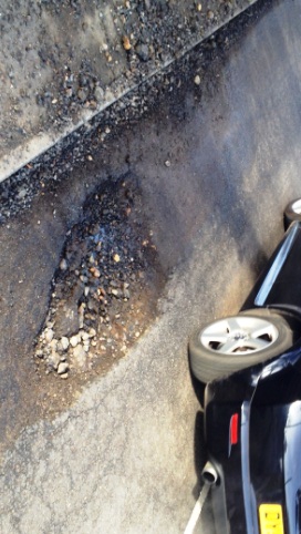 Large pothole on Broughton Lane in Wistaston