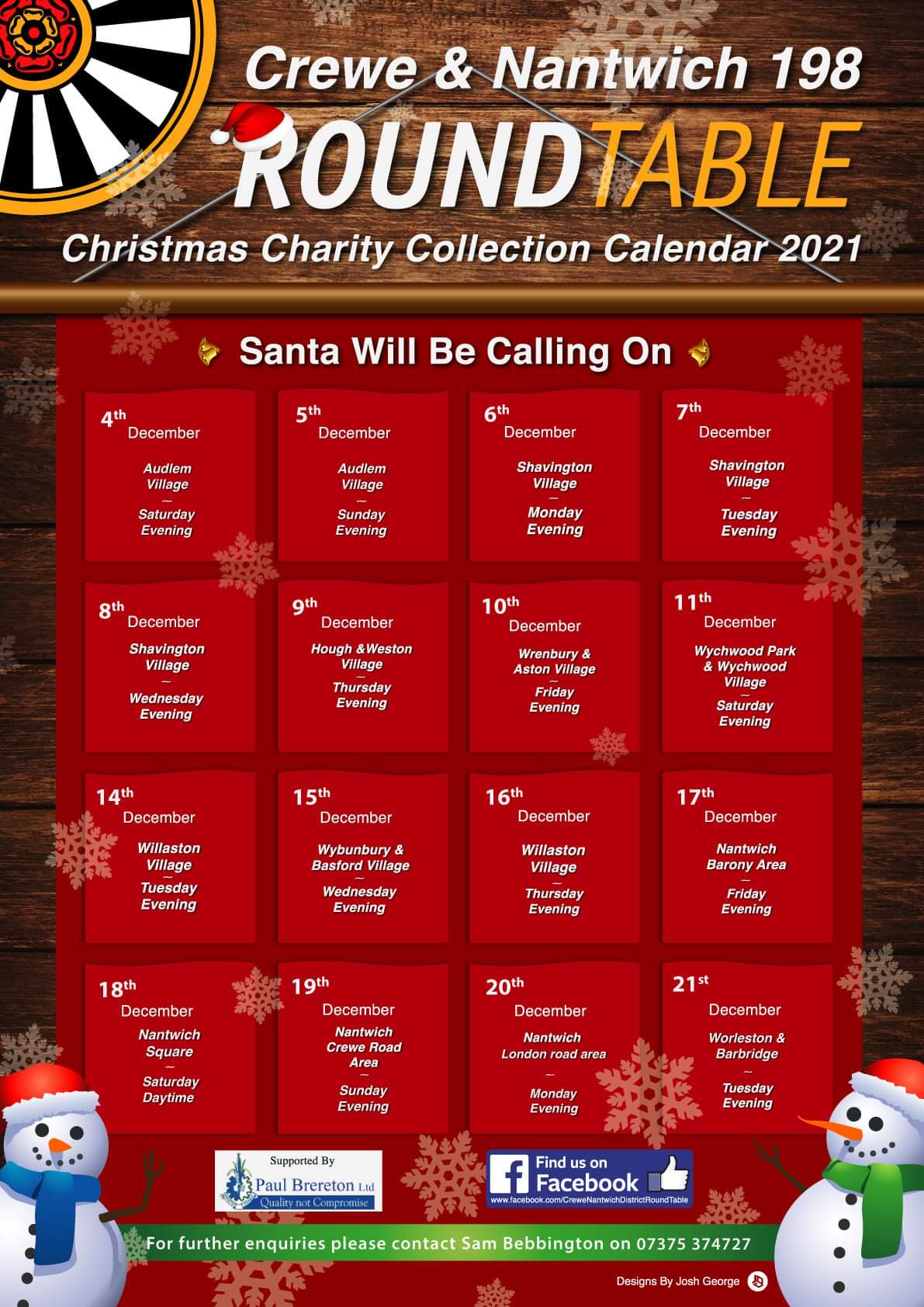 Crewe and Nantwich Round Table Santa schedule 2021