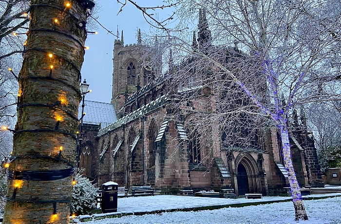 st mary's church in snow