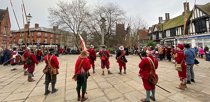 Sealed Knot members in English Civil War attire on Nantwich town square during the wreath laying (1)