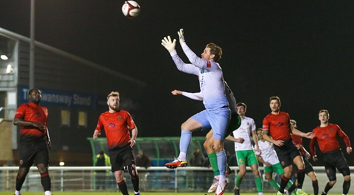 Second-half - Mickleover keeper Jonathan Hedge rises for the ball (1)