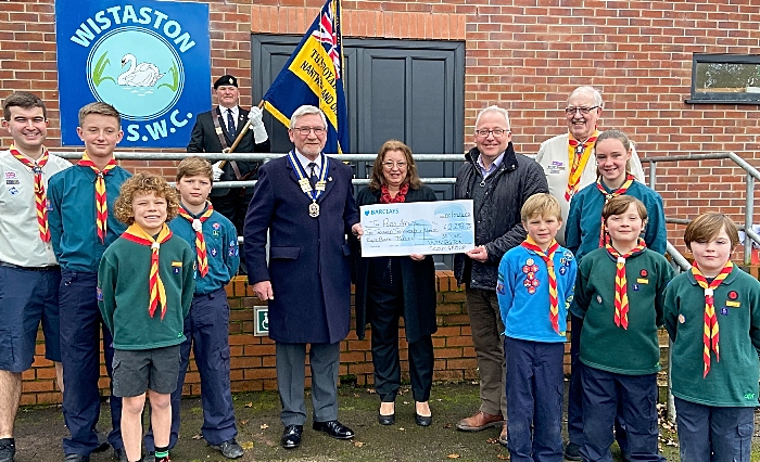 Wistaston Scouts present a fund-raising cheque to the Royal British Legion (1)