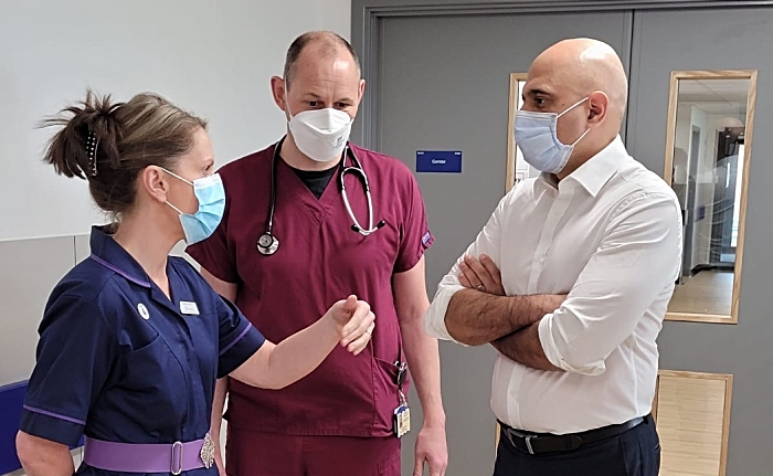 left to right - Julie Tunney, Director of Nursing and Quality, Dr David Matthews, ED Consultant and Mr Sajid Javid