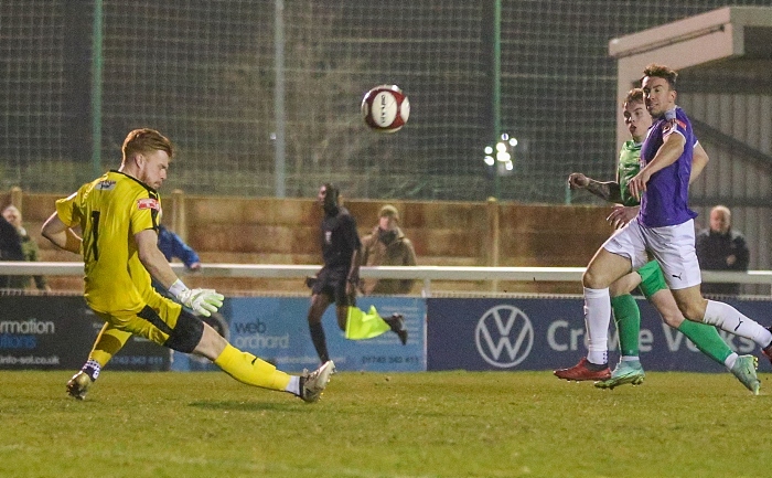 Second-half - Connor Heath shot at goal is blocked by Grantham keeper Jim Pollard (1)