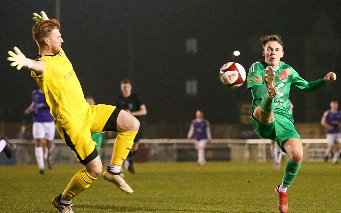 Second-half - Jake Bickerstaff chips Grantham keeper Jim Pollard but the shot is just wide of the post (1)