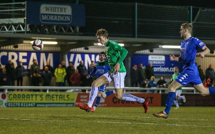 Second-half - Nantwich goal - Dan Cockerline lifts the ball over the onrushing Witton keeper Greg Hall (1)