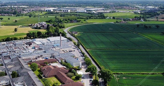 Leighton Hospital in foreground with Bentley Motors in middleground (1)