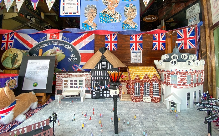 Scale models of Nantwich buildings and beacon in The Platinum Jubilee display at AT Welch on Hospital Street (1)