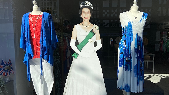 The Queen and red white and blue fashions at White Ribbon Boutique on High Street (1)