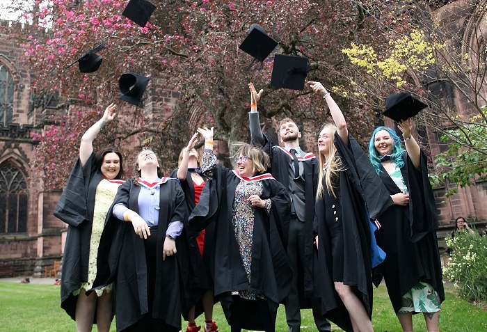 Reaseheath College Wildlife Conservation and Ecology graduates 2020 throwing caps (1)