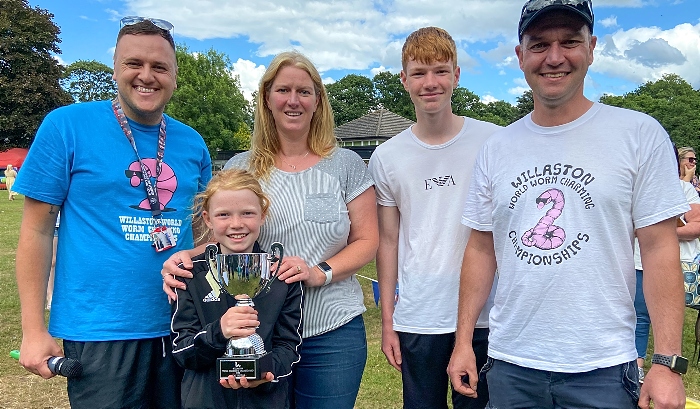 Championship trophy for Most Worms - Headteacher Mr Perrin (left) with the Price family (1)