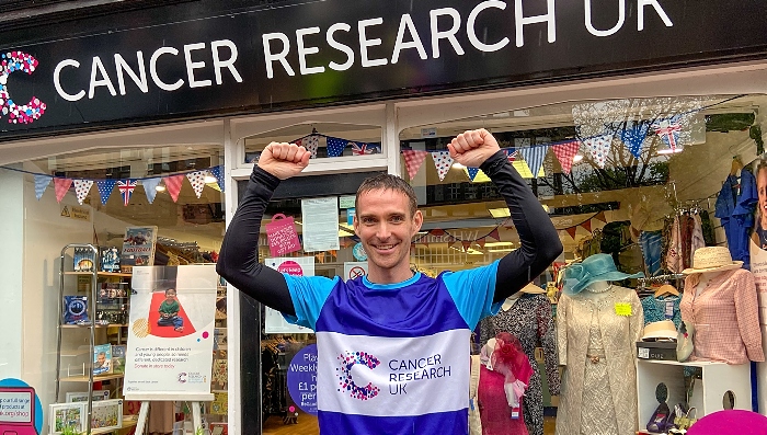 challenge - Paul Dean outside the Cancer Research UK shop in Nantwich (1)