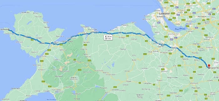 Paul Dean - potential map of route from Anglesey to Nantwich (1)