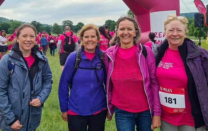 Anne's Pink Ladies at Chatsworth House at the finish line after their walk (1)