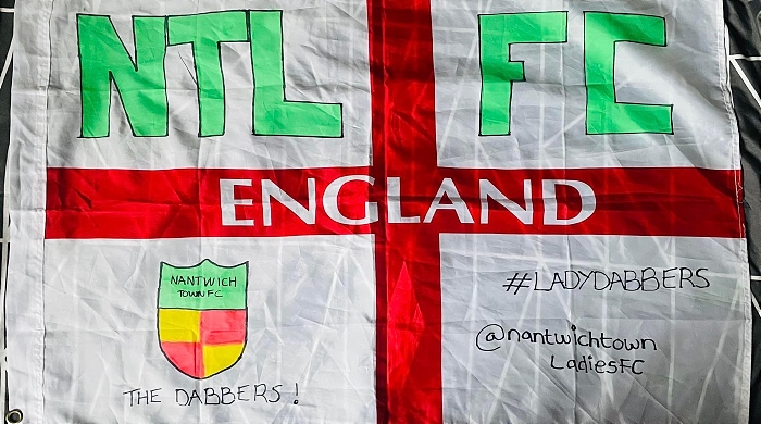 Nantwich Town Ladies FC on an England flag (1)