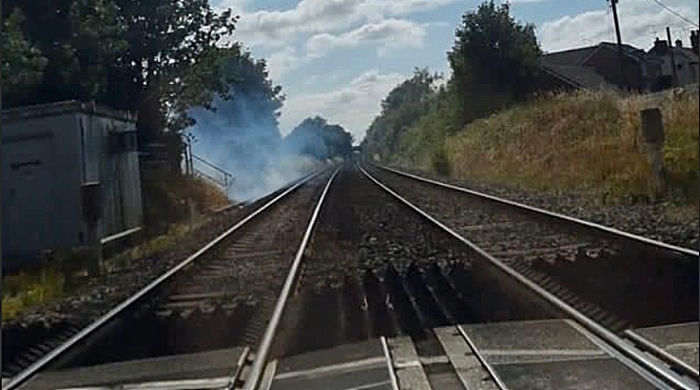 fire on railway embankment at Willaston