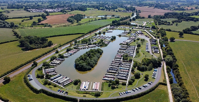 Aerial view of OverWater Marina with Audlem in the background - music festivals