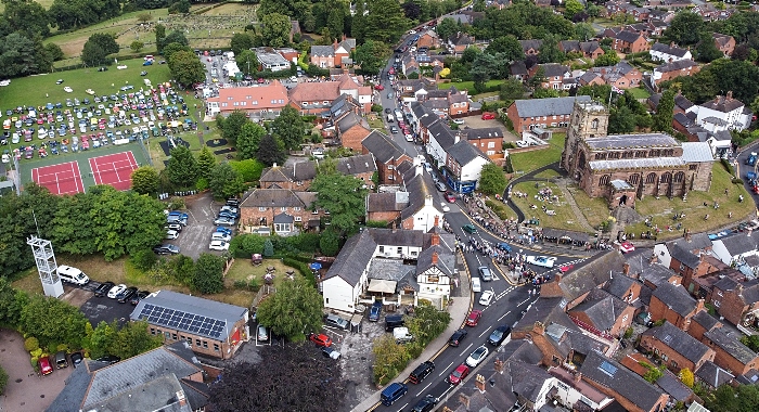 Aerial shot of Audlem village transport festival