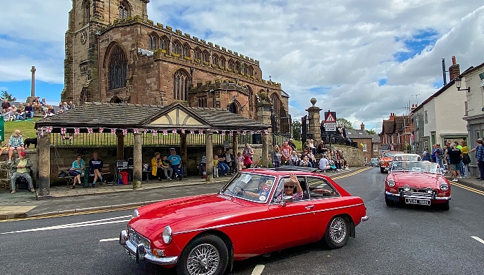 MG cars passing St James' Church in Audlem (1)