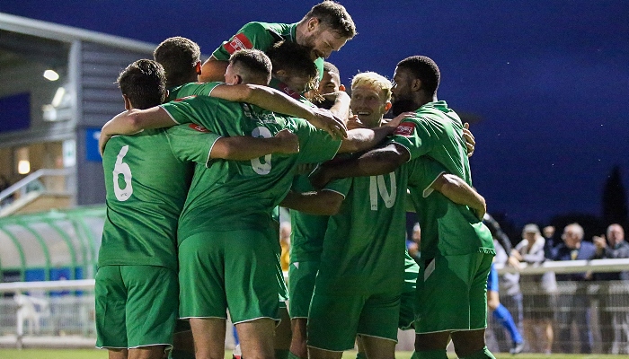 Second-half v Warrington - second Nantwich goal - Sean Cooke celebrates his goal with teammates (2) (1)