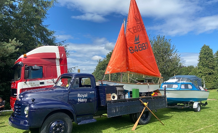 Truck, dinghy, and caraboat on trailer (1)