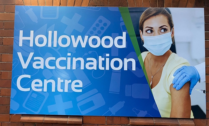 Welcome sign at new Covid vaccination centre at Crewe Honda Centre (1)