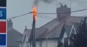 Burning telegraph pole in Shavington causes road closure