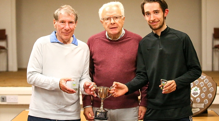 Roy Broughton (left) and Ryan Harper-Griffiths (right) receive their Open Doubles trophies from Bill Heath (1)