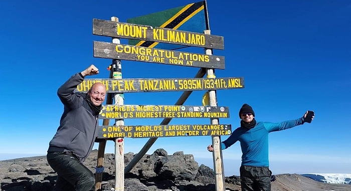 Kilimanjaro at the top - father and son