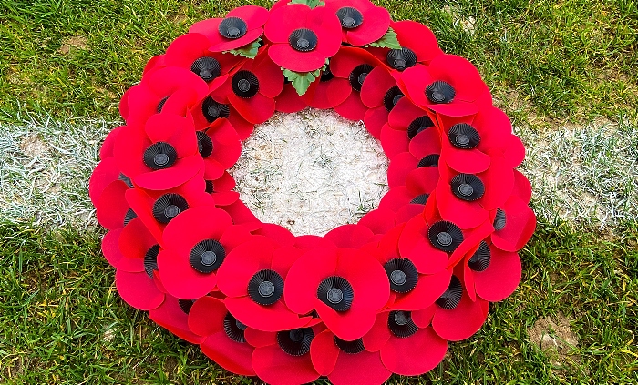 Poppy wreath from Nantwich Town Football Club in centre circle