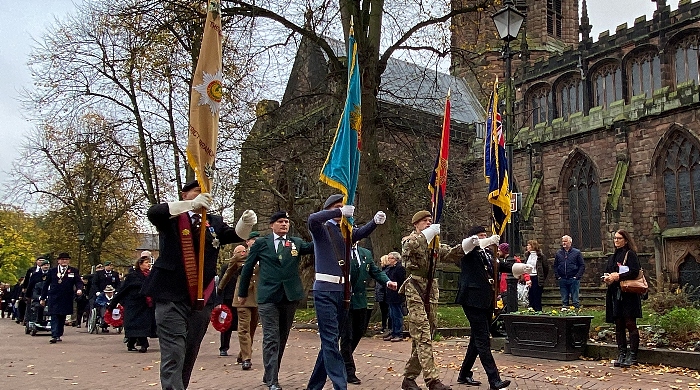 Standard Bearers march past St Marys Nantwich en route to the town square (1)