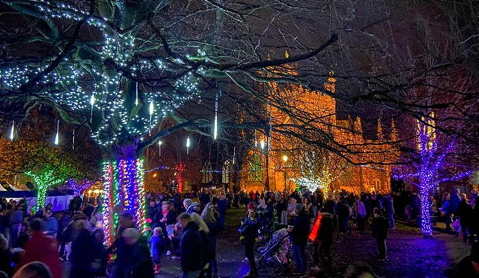 Visitors enjoy the illuminated trees opposite St Marys Nantwich (1)