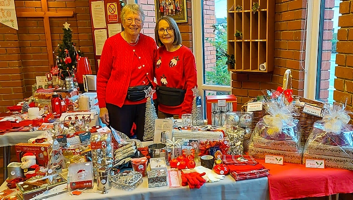 l-r volunteers Myra Wood and Pat Nott on the Christmas gifts and a tombola stall (1)