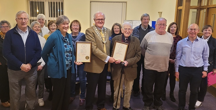 nantwich in Bloom team receive awards from Mayor Peter Groves