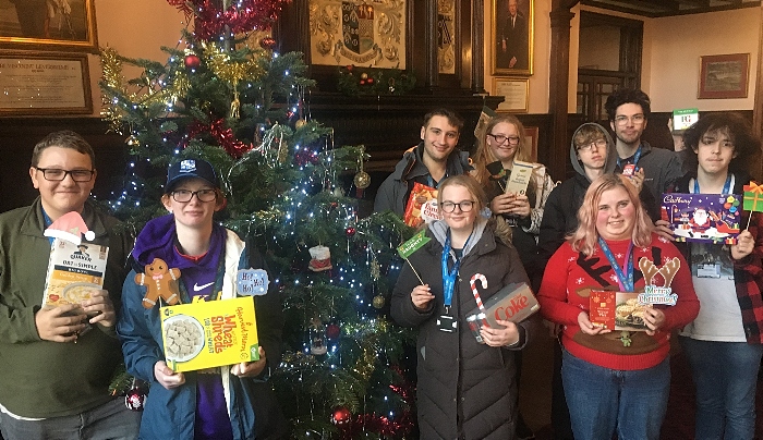 Foundation students Josh, Nicole, Josh, Em, Megan, Dhylan, Tom, Lucy and Josh with Nantwich Foodbank collection (1)