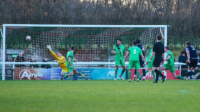 First-half - Andy White (No.3, right) smashes it into the top corner to equalise for Warrington Town (1)