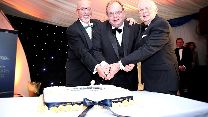 Meredydd David, Marcus Clinton and Vic Croxson cut the Centenary cake (1)