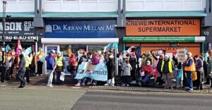 Striking teachers hold protest outside Crewe & Nantwich MP office