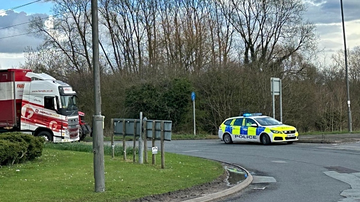 police hold traffic at reaseheath roundabout