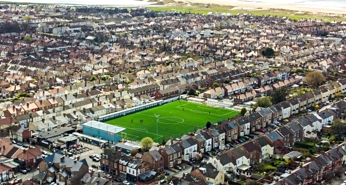 Aerial view of Marine Travel Arena in Crosby