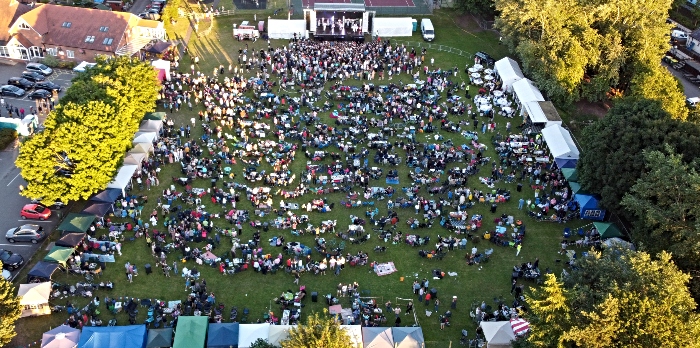 Party in the park Audlem aerial shot