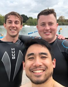 Sam and two friends train for swim