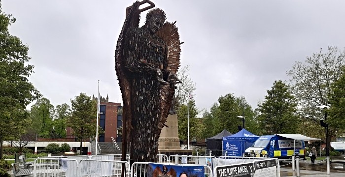 knife angel in crewe town centre - pic by cheshire police